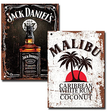 Set of 2 Bar Signs - Fixings Included - Bar Accessories Bundle for Home Pub or Outdoor Garden Bar Wall Plaque Man Cave Gift Metal Memorabilia bar sign 20cm x 15cm