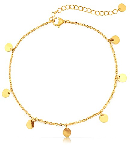 Made by Nami Edelstahl Damen Fußkettchen mit starkem Karabiner-Verschluss - verschiedene Designs - Frauen Fußkette Gold - Mädchen Fußschmuck - Geschenk für Sie (Gold Plate)