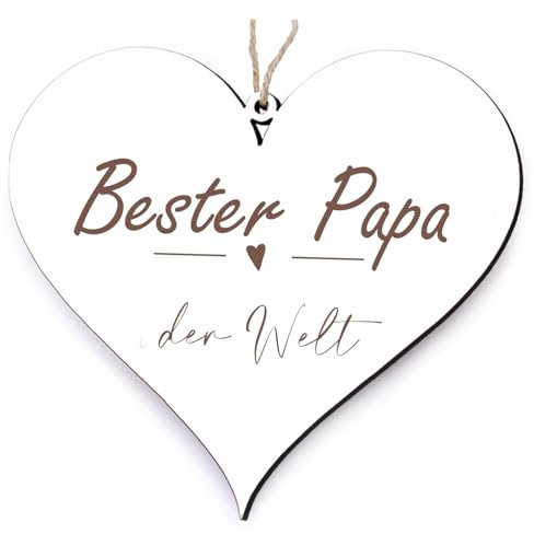 Papa Holz Deko Herz - Bester Papa der Welt + Anhänger Bester Papa der Welt - Vater Papi Väter Weihnachten Geburtstag Vatertag Vintage Holzschild Holzherzen