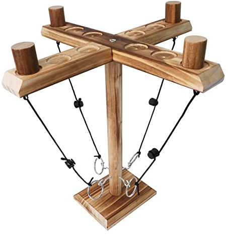 Hook Ringwurfspiel für Erwachsene, ZAKVOP Haken und Ringwurf-Kampfspiel für 4 Spieler, Handgefertigte Holzschleifen-Wurfhaken, Schnelles interaktives Spiel für die Party