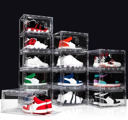 AOHMPT Schuhkartons, Schuhbox, transparente stapelbare Sneaker-Box, Schuhbehälter, Acryl-Schuh-Vitrine, Sneaker-Aufbewahrung, passend für Größe 48, 12 Stück