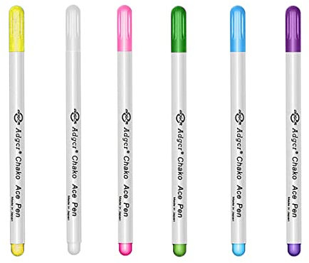 6 x Markierstifte Wasserlöslicher Stift Stoff Trickmarker Selbstlöschend Auswaschbar Schneiderstift 6 Farbe zum Quilten Lederhandwerk Schneiderei Nähen [Rot, Blau, Grün, Weiß, Gelb, Lila]