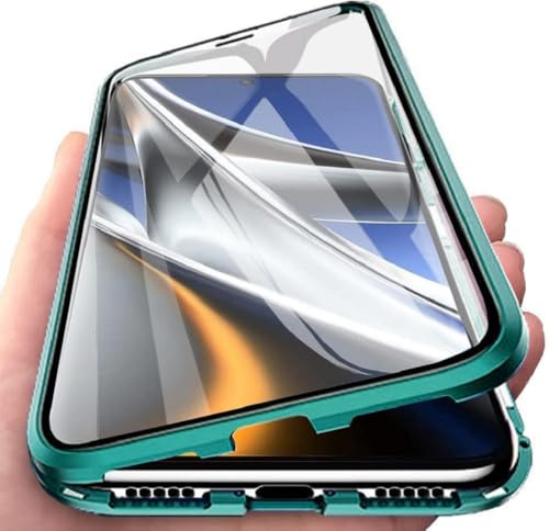 Hülle Kompatible für HONOR Magic 5 Pro, Magnetische Adsorption Handyhülle 360 Grad Schutzhülle Metallrahmen Transparent Gehärtetem Glas Displayschutzfolie Case - Integriert Kamera Schutzfolie,Grün