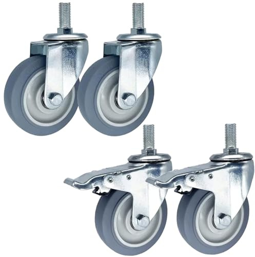 Leise Gummirollen M14 M16 M20×30mm Gewinde Vorbau Lenkrollen, 75/100 / 125mm Rollen 2 Mit Bremsen, 2 Ohne Bremsen, Keine Kratzer, Für Küchenwagen, Servierwagen, DIY Möbel
