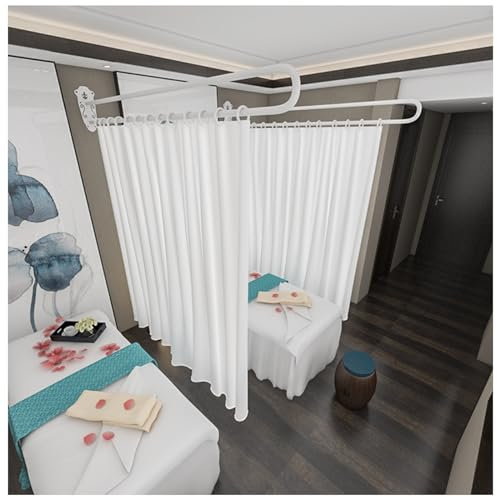 Raumteiler Sichtschutz Trennwand Stellwand 2 Stück Wand Sichtschutz Raumteiler, Terrassentür-Vorhang - Metallstütze Wandmontage, Tüllen Trennwände Für Schönheitssalon 200cm / 230cm Lang ( Color : Whit