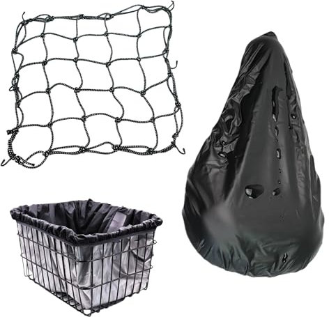 WIYETY Regenschutz Fahrradkorb Korbabdeckung Wasserdicht: Fahrrad Korbabdeckung Wasserdicht mit Fahrradkorb Gepäcknetz und Fahrradsattel Regenschutz, Fahrrad Regenschutz Set für die Meisten Fahrrad