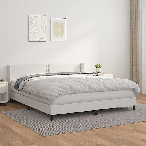 ZQQLVOO Bettgestell Bettrahmen Lattenrost Jugendbett Boxspringbett mit Matratze Weiß 180x200 cm Kunstleder