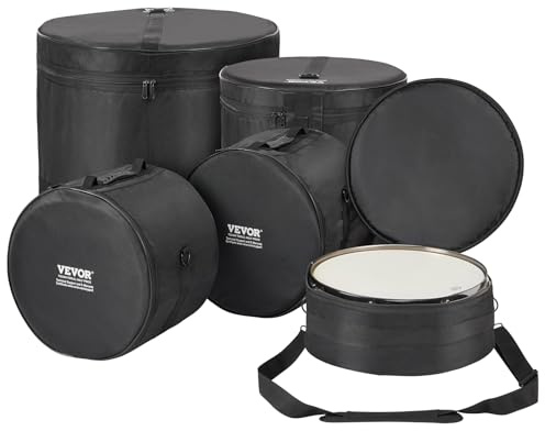 VEVOR Juego de Bolsas de Tambor de 5 Piezas Tela Oxford 1680D, 35,56 x 13,97 cm, Bolsas y Estuches Acolchados para Tambor con Correa de Hombro Desmontable, Asas de Transporte, Diseño Plegable
