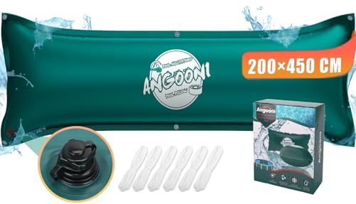 Angooni Cojín de piscina de invierno 200 x 450 cm XXL | Cojín de aire para piscina con doble costura para cubierta de piscina | Cojín de piscina para el invierno con válvula de doble inflación Boston