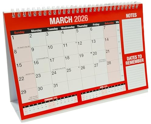 2026 Month to View Desktop Planner - Free Standing Flip Calendar - for Home Office and School Use - Full Year UK Calendars For Desk