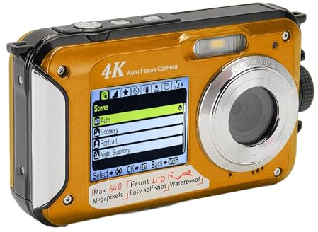 Caméra sous-Marine 4K 56MP, Appareil Photo Numérique étanche Compact de 10 Pieds, Caméra d'action Double écran à Zoom Numérique 16x avec Carte de 64 Go, Retardateur, pour la