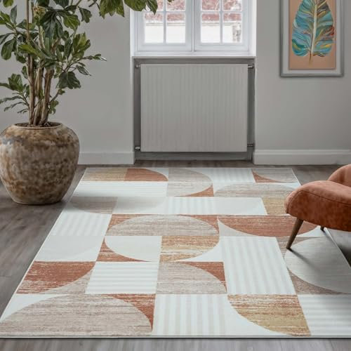 Taracarpet Teppich Kurzflorteppich, Wohnzimmerteppich aus Polyester im Retromuster absolut Modern fürs Wohnzimmer Schlafzimmer Kinderzimmer Terra 240x340 cm