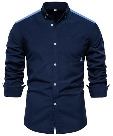 Generisch Shirt Langarm Herren, Hemd Button-Down Casual Regular Fit Einfarbig Sommerhemd Business Herren Rockabilly Outfit (M, Navy)