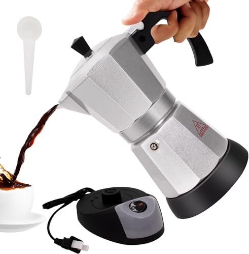 Vaolvpant Electric Aluminum Moka Pot 5-6 Cup 270ml Espresso Maker with Detachable Base Ideal Coffee Makers for Home MochaPot Italian and Cuban Café Coffeemaker Espressomaker CoffeePot Silver