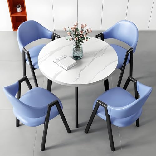 Konferenztisch-Set mit Metallbeinen, modern, klein, rund, Blau, für Büro, Empfang, Club, Küche, einfaches und stilvolles Design, platzsparend, 79,8 cm