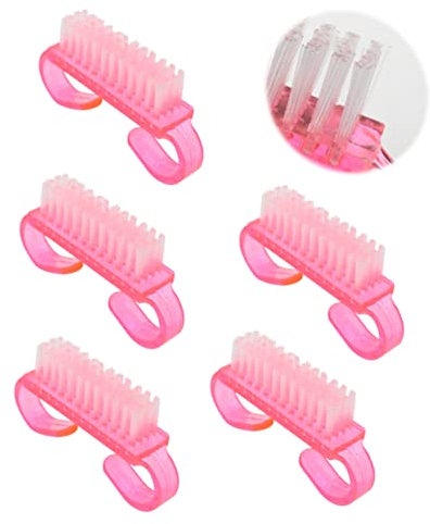 PAMINGONO 5 Pcs Nail Cleaning Brush Set Handle Grip Pink Fingernail Scrubber for Manicure and Pedicure Suitable for Cleaning Toes and Hands
