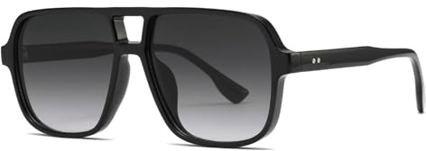 Long Keeper Gafas de Sol Cuadradas Vintage Mujer Hombre Retro Gafas de Sol Piloto con Doble Puente Gafas de Piloto Vintage Años 70 UV400 (Montura Negro - Lente Gris Degradado)
