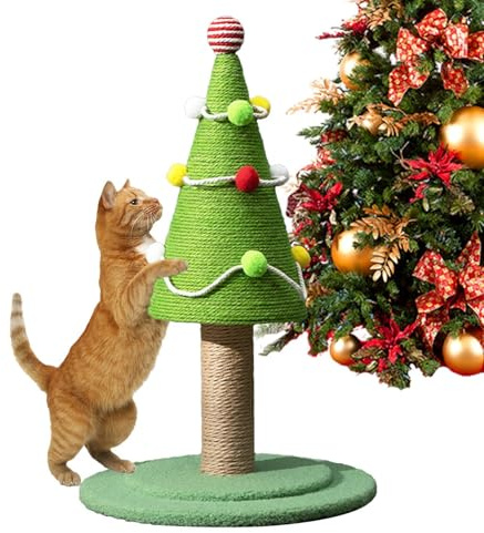 Árbol de Navidad para gatos – 52 x 30 cm, rascador de dibujos animados para gatos domésticos, adornos estéticos para gatos de árbol, rascadores de sisal natural, para gatos domésticos