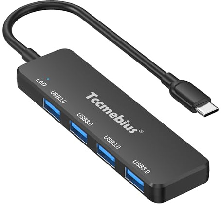 Tccmebius USB 3.0 Hub USB C Ultra Slim Splitter 4 Puertos 5Gbps Transferencia de Datos, Portátil USB Extender para ratón, Teclado, Unidad Flash, Impresora, Ordenador Portátil, Desktop PC, Xbox, PS5 y