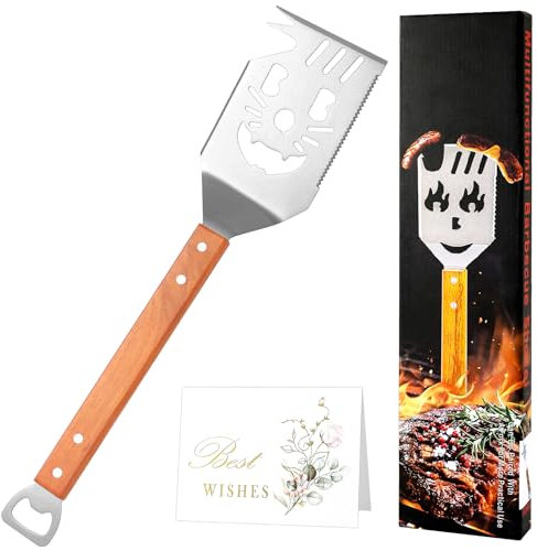 GTNCE 7 en 1 Spatule de Barbecue, Outil Multifonction pour Barbecue avec Manche en Bois, Pelle à Grill en Acier Inoxydable, Accessoire de Barbecue Parfait, Accessoire de Barbecue pour Hommes