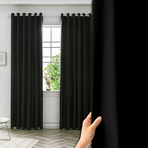 NINGBAI Gardinen mit Kräuselband Blickdicht Vorhänge 120 x 220 cm Gardine Schlafzimmer Ösen Thermo Thermovorhang Schlafzimmer für Schlafzimmer, Schwarz