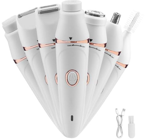 Gesichtshaarentferner für Frauen, 7-in-1Gesichtsrasierer Frauen, USB Elektrischer Haarentfernung, Schmerzfrei Mini Epilierer Augenbrauen Trimmer Frauen für Gesicht,Körper,Achselhöhle,Bikini,Bein (A)