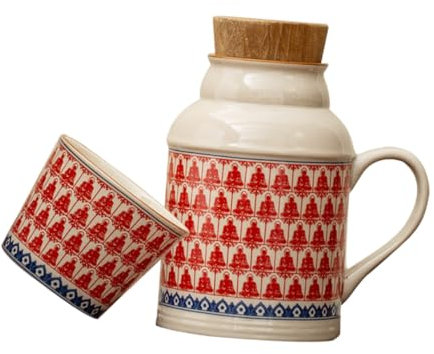 HOMOCONO Brocca d Acqua in Ceramica Con Manico e Tazza Design Vintage Per Casa e Ufficio Utilizzabile Per Acqua Calda e Fredda