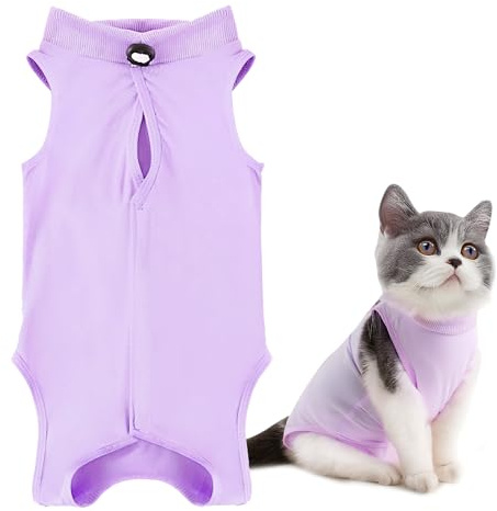 Katze Erholung Anzug für Spay Bauchwunden Weiblich Recovery Suit Katze Chirurgischer Genesungsanzug Erholungsanzug OP Kleidung Nach Kastration Verhindern Lecken Nach der Operation Hautkrankheit Lila L
