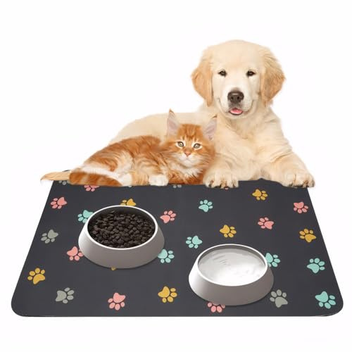 Napfunterlage Hunde und Katze, Super Saugfähige Futtermatte für Haustier, Schnelltrocknend Kieselgur Futternapf Unterlage, 45x30CM, wasserdichte Haustierfutter Matte