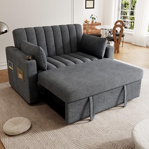 Sofá Convertible, sofá cama, sofá de 2 plazas con función de dormir, con respaldo ajustable, con portavasos y almohadas, adecuado para salón, dormitorio, apartamento (gris Velvet 2 Seat)