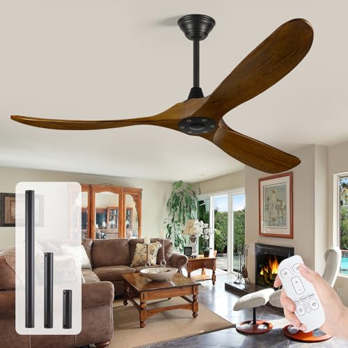 Uaikiea Ventilatori Da Soffitto Da 132 Cm Senza Luce Con Telecomando, Ventilatore Da Soffitto Per Esterni In Legno A 3 Pale Per Patio, Gazebo, Fattoria, Ventilatore Da Soffitto Dc Silenzioso, 3 Aste