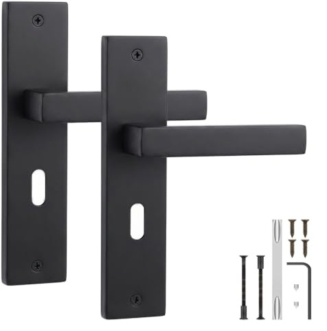 Decoranddecor Lumina Matt Black Internal Door Handles Set with Keyhole | Matte black interior door handle set with keyhole backplate lever - keyed sash doors, lock not included, brushed