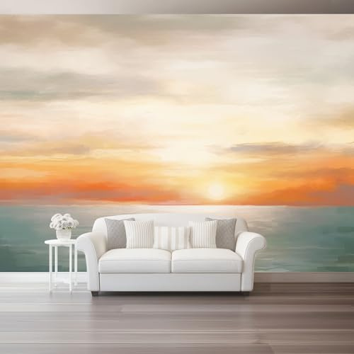 Carta Da Parati Fotografica Paesaggio Mare Alba Strutturato, 200 x 140 cm Tessuti Non Tessuti Murale Poster Gigante Design Per Soggiorno Camera Da Letto Ufficio Camera Dei Bambini, Arancione Blu