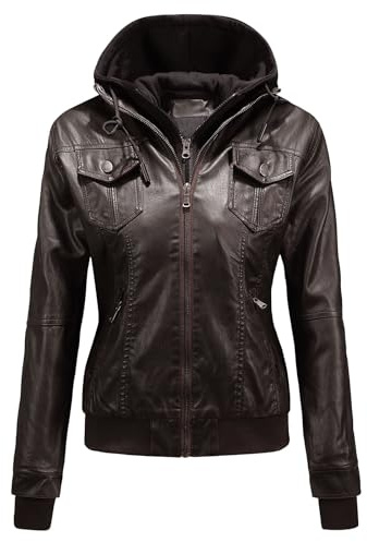 Chaqueta de moto de cuero para mujer, chaqueta cuero sintético para mujer, abrigo bomber con capucha extraíble, chaquetas invierno moda
