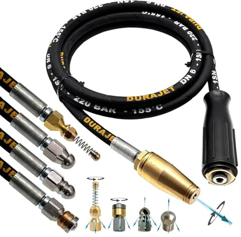 M&M Smartek manguera desatascadora 15 m 5 boquillas, para Kärcher, 220 bar | Kit desatascador con manguera, adaptadores y boquillas según variante; comprobar conexiones, presión, contenido y equipo.
