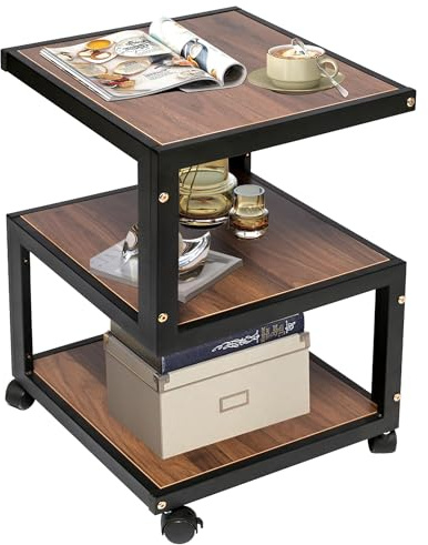 MOHQZA Beistelltisch mit Rollen | Beistelltisch Couch | Nachttisch mit Holzplatte und Metallrahmen | Sofatisch Einfacher Aufbau Industriestil | Beistelltische Sofa für Wohnzimmer Schlafzimmer
