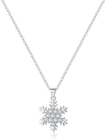 SLUYNZ 925 Sterling Silver Sparkling CZ Snowflake Necklace Pendant for Women Teens Girls Winter Snowflake Chain Necklace Choker Christmas Gifts