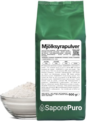 SaporePuro Mjölksyrapulver 500 g – Ren Livsmedelskvalitet – För Bageri, Mejeriprodukter, Fermenterade Drycker och Kosmetiskt Bruk