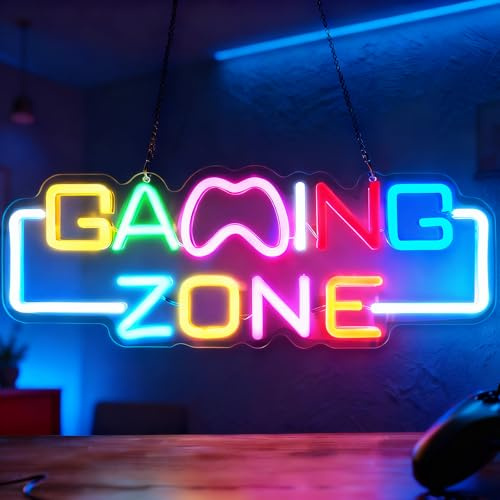 Nzkeuf Gaming Zone Neon LED, Letrero Neon Gamer Decoración de Pared Para Sala con Regulable Alimentación USB, Para Sala de Juegos, Zona de Juegos, Cueva del Hombre, Regalos para Jugadores, Hombres