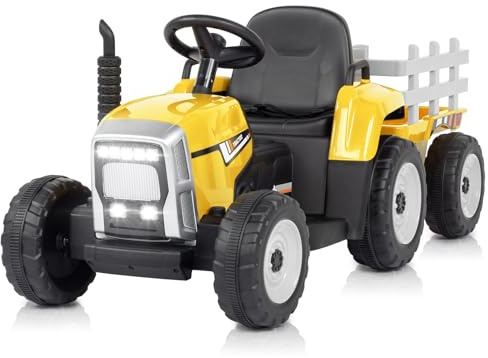 LALAHO Kinder Traktor mit abnehmbarem Anhänger LED Musik USB Hupe | Aufsitztraktor mit vielfältigen ofunktionen für Kleinkinder