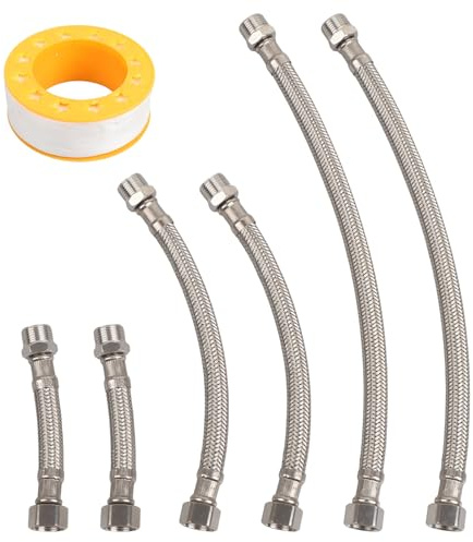6 Stück Wasserhahn Schlauch, Flexschlauch 3/8, Wasserhahn Verlängerun, Panzerschlauch, Edelstahl 304, Universell Für Warm Und Kalt, Geeignet Für Wasserhahn, Warmwasserbereiter (10/20/30cm)