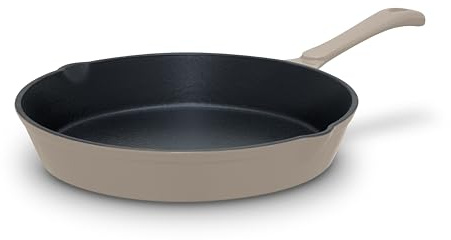 Barbary & Oak Nattura 26cm Cast Iron Round Pan, Durable Enamel Interior, Induction Compatible, Dual Side Spouts, Cashmere, BO800255CSH