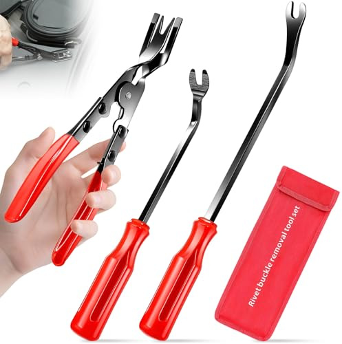 3 Piece Car Clips Removal Tool Kit with Storage Bag, Trim Rivet Removals Pry Tools Repair, Auto Clip Pliers Set & Fastener Remover for Door Panels, Dashboard, Rivets & Fasteners