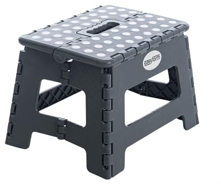Easyform Tritthocker klappbar 22 cm – Faltbarer Klapphocker mit Anti-Rutsch-Noppen, belastbar bis 150 kg, mit Tragegriff, Grau