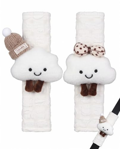 BTACGWP Kinder Gurtpolster 2er Set Weiß Wolken Design, Komfortabler Schulterschutz für Autositz & Babyschale, abnehmbar & waschbar