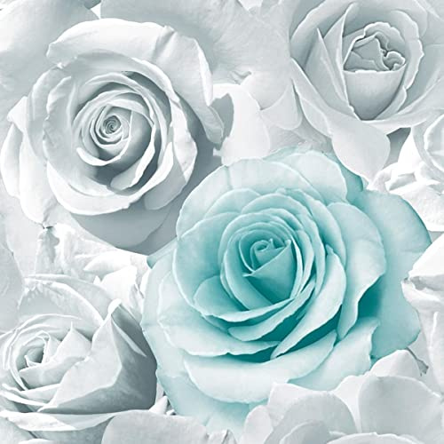 Muriva Madison Glitter Aqua Wallpaper 139523 - Flower Floral Large Roses Blue