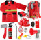 deAO Feuerwehr Kostüm Set für Kinder, Feuerwehr Rollenspiel Set 14 Teiliges mit Feuerlöscher Jacke Helm Pfeife, Feuerwehrchef Cosplay für Kinder Jungen Mädchen Karneval Halloween Fasching