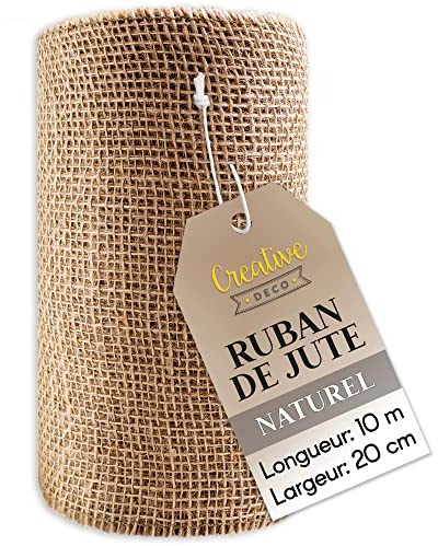 Creative Deco Juteband Jute Tischläufer Rolle 20 cm x 10 m | Hochzeitsdeko | Dekoration | Breit Naturbrauner Stoff | Kunst und Handwerk | Jutestoff Tischband | Dekorativer Boho Band