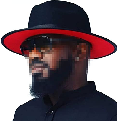 Faringoto Fedora Hut Damen Wollfilz Vintage Kirche Damen Hut Unisex breite Krempe, schwarz / rot, 56