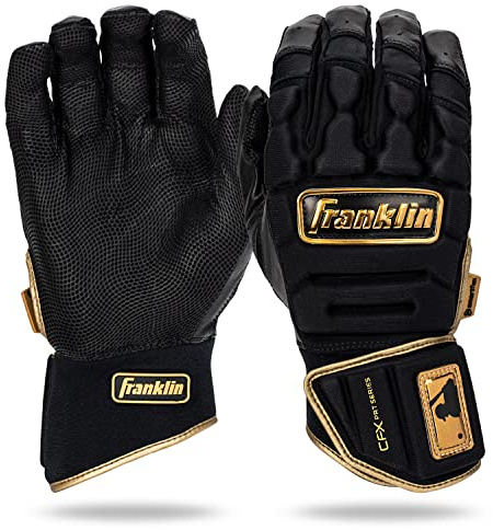 Franklin Sports MLB Batting Gloves - CFX Pro PRT Heavy Duty Protective Baseball + Softball Batting Gloves - Adult Padded Reinforced Leather - Adult Small - Black + Gold